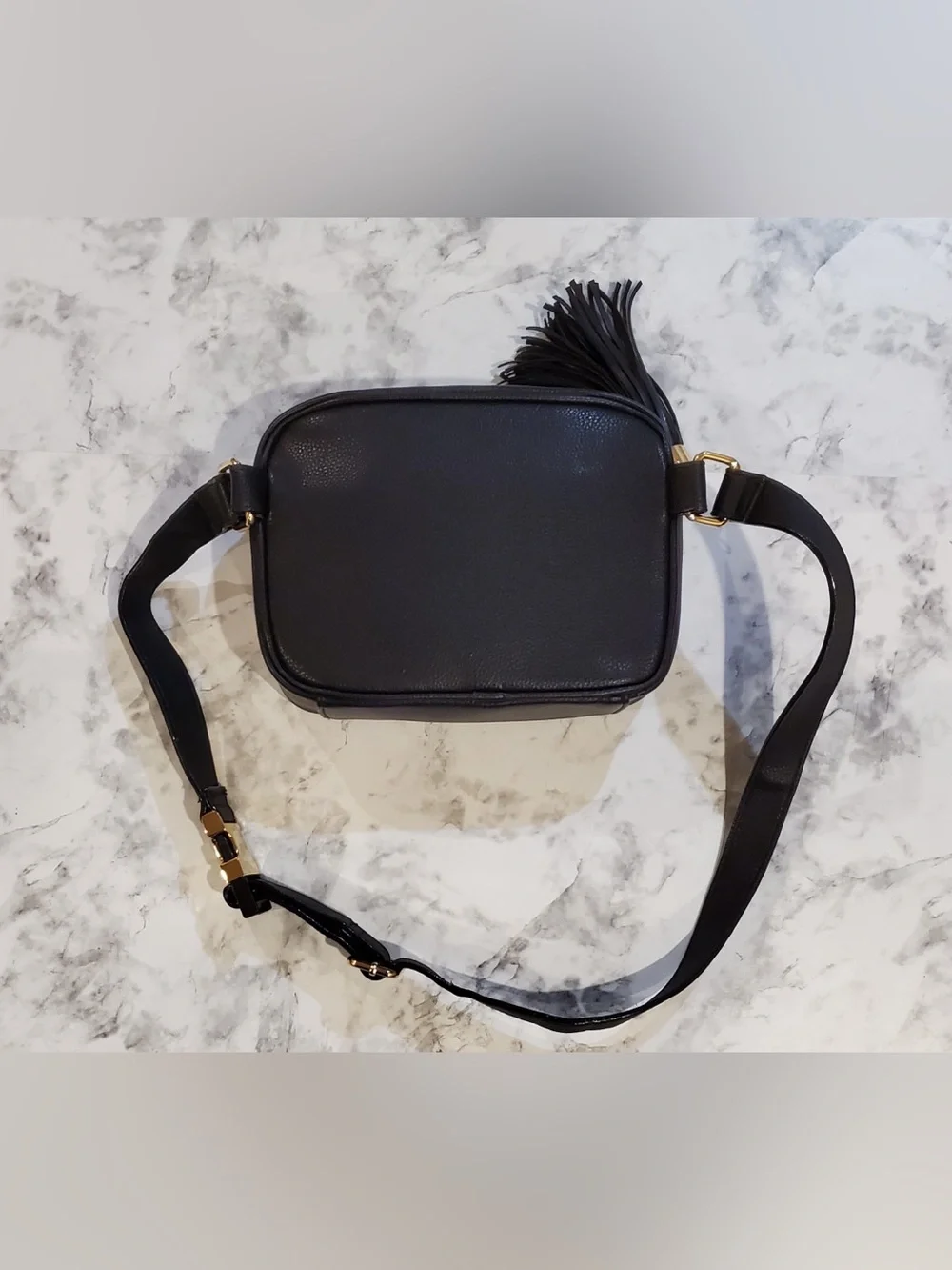 Victoria's Secret Black Zip Close Tasseled Fanny Pack Gold Hardware Bag Purse - Picture 4 of 8